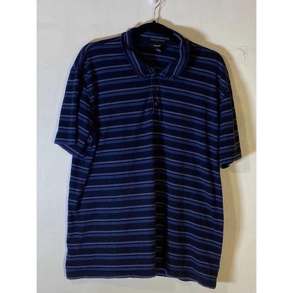 Alfani Pima Cotton Polo Shirt XL Blue Striped Dadcore Golf Casual Preppy